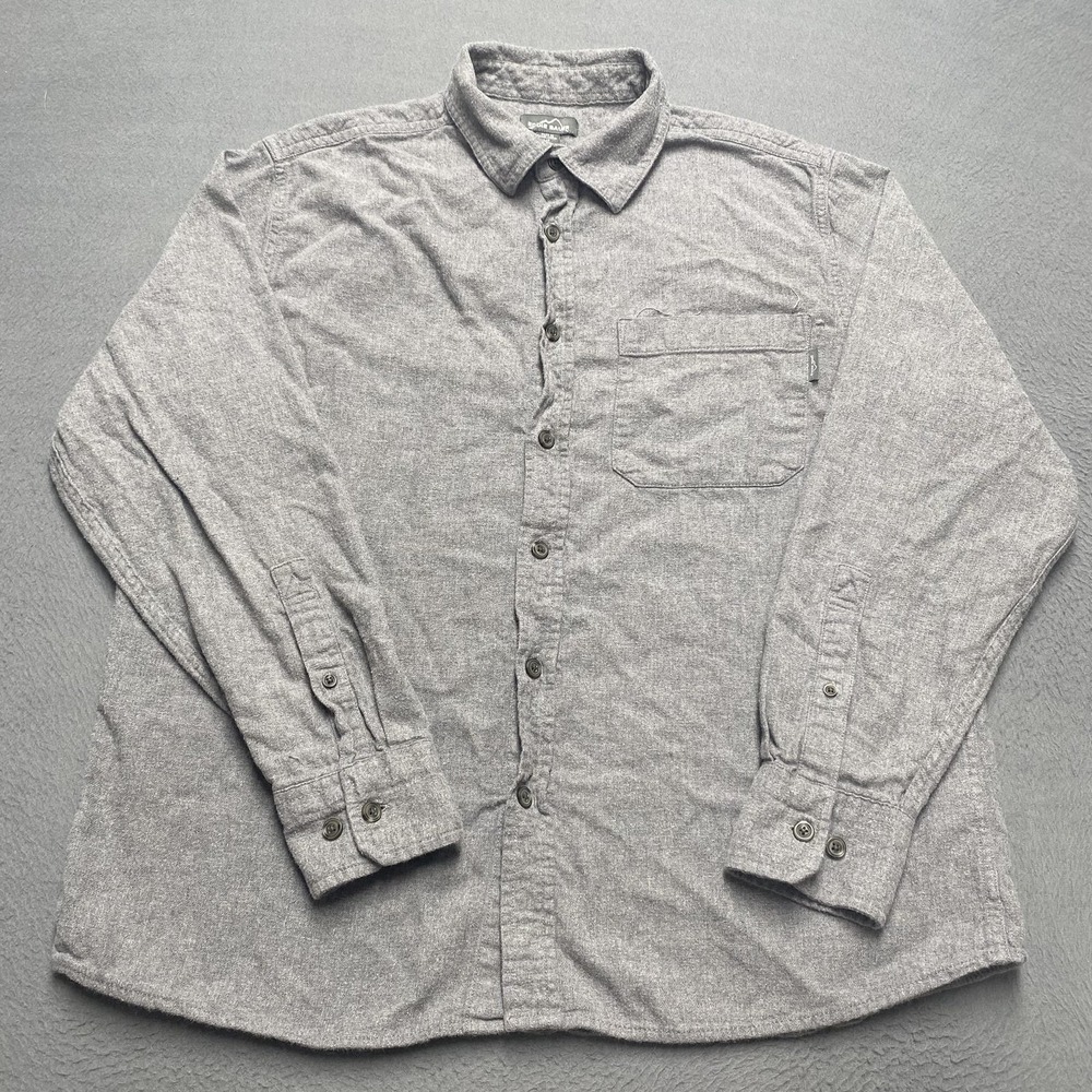 Eddie Bauer Shirt Mens Large Gray Heather Cotton Button Front Long Sleeve Casual